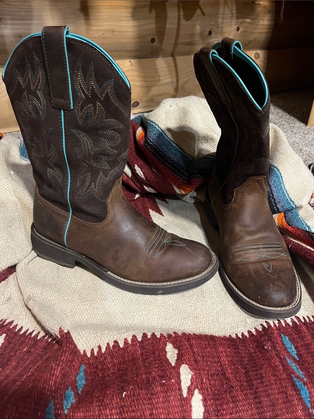 Ariat Delilah Brown Leather Western Heeled Boots with Turquoise Trim
